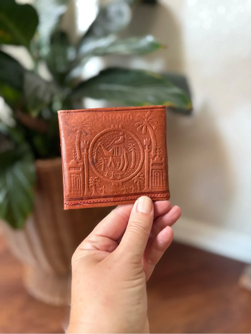 Vintage Moroccan Leather Wallet Handmade Original Brown Leather